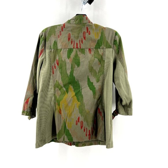 Chico's Jacket Zenergy Olive Green Zip Up Lightweight Medium Size 1 Splatter - Picture 6 of 11